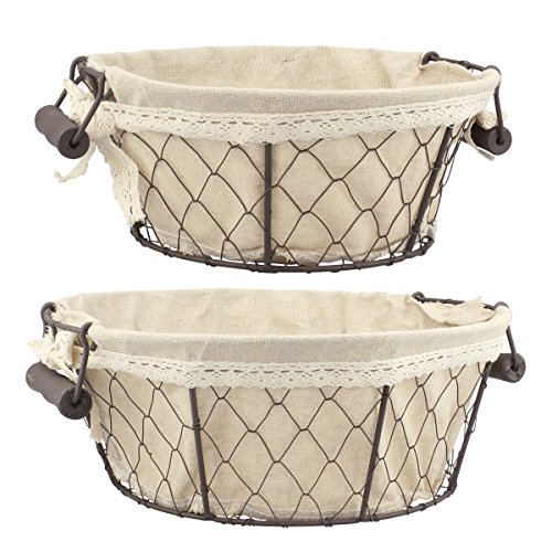 Stonebriar 2Pc Round Metal Serving Basket Set With Decorative Fabric Lining, Rustic Serving Trays For Parties, Centerpiece For Coffee Or Dining Table, Document Organizer For Office Or Kitchen #TOP3