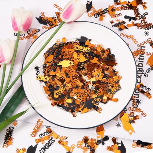 Image of Orange and Black Graduation Confetti 2026, 1000 Pcs Class of 2026 Table Centerpiece Grad Confetti for 2026 Graduation Party Decorations Supplies