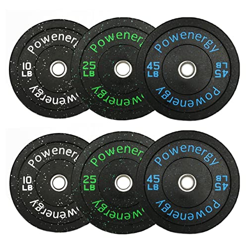 Powenergy Bumper Plate, 160 Lbs High Bounce Olympic Weight Plate Set with Colored Fleck-Rubber for Weight Lifting and Strength Training, Fits 2" Barbells