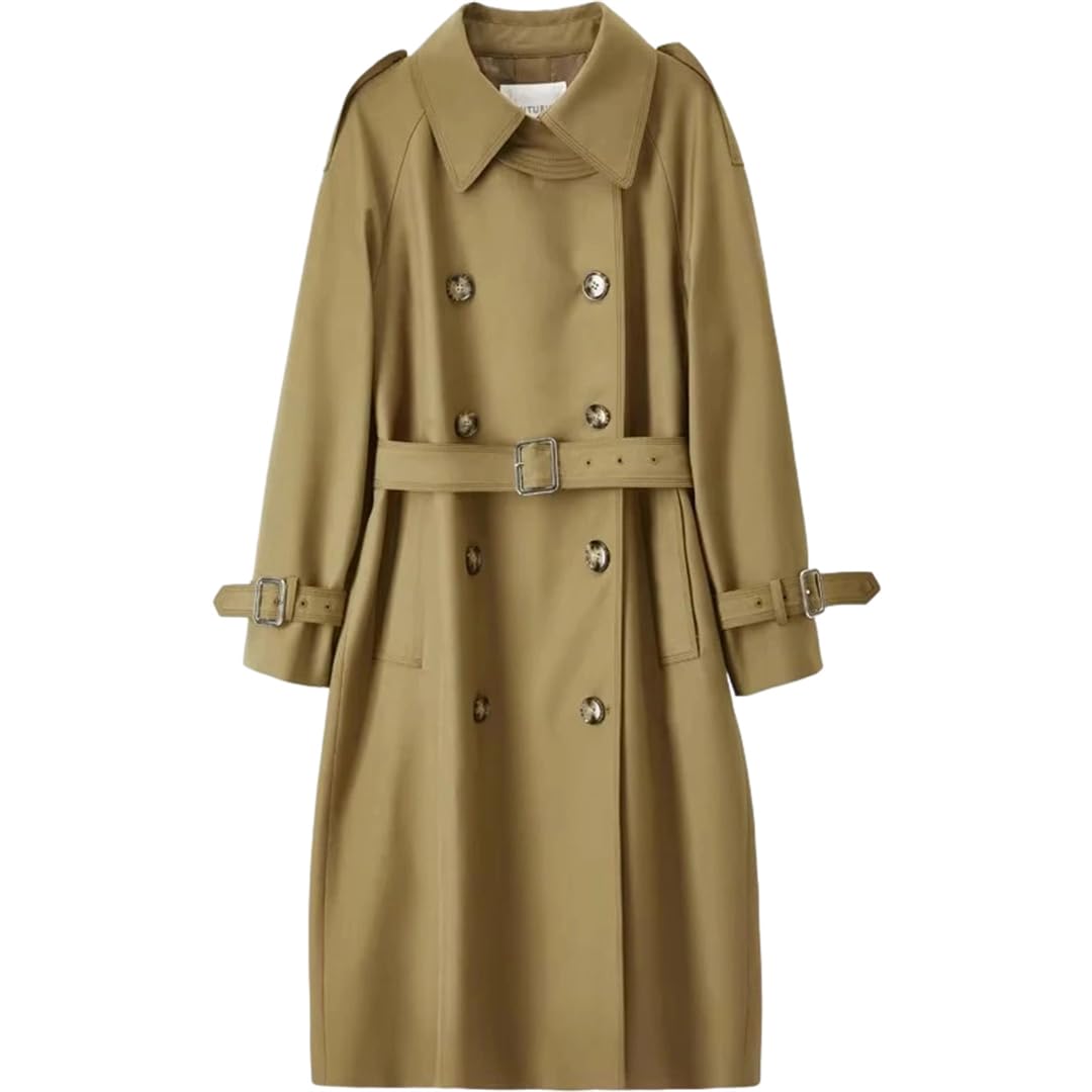 ERFMFKL Womens Solid Color Belted Trench Coat Double Breasted Long Fall Winter Casual Outerwear