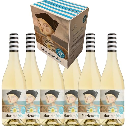 Martín Códax - Marieta Sin Alcohol | Vino Blanco Sin Alcohol | 100% Albariño | 0.0% Vol | Refrescante y afrutado | Ideal para aperitivos | Botella 75 cl | Servir entre 6º y 8ºC - 6 Botellas