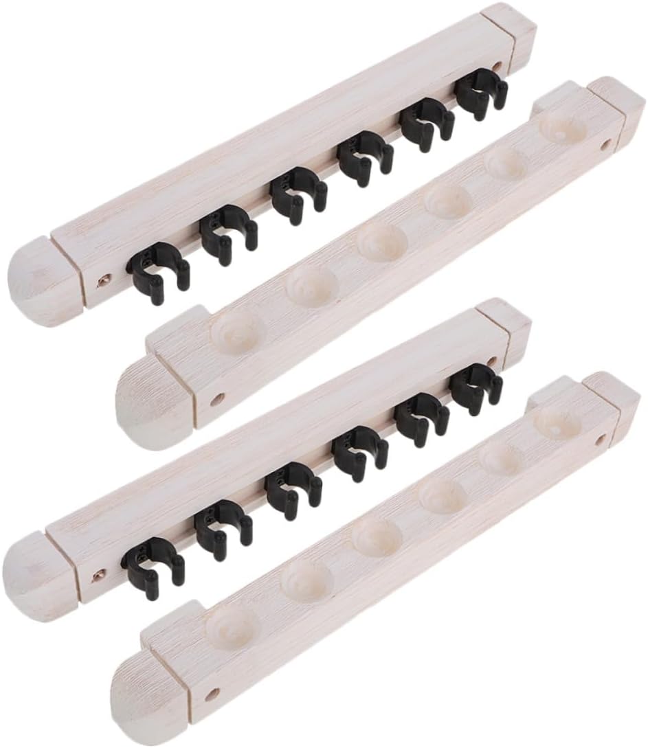 Milisten Wall Mounted 6-hole Solid Wood Pool Cue Rack, Billiard Cue Holder Storage for Pool Table Accessories, White 2-pair Set for Game Room Organization