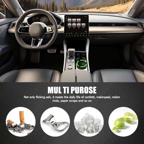 Image of Glow in The Dark Ashtray, Car Ashtray, Cigarette Self-Extinguishing Car Cup Holder Ashtrays with Lid, Universal Portable Mini Vehicle Cigarette Trash Can Auto Accessories for Cars (Black)