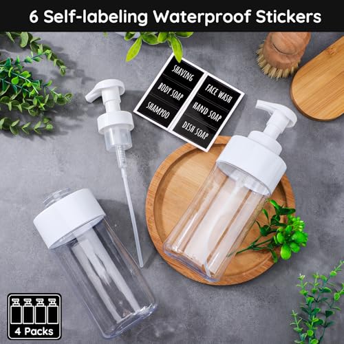 Image of Segbeauty Foaming Soap Dispenser, 4 Packs 16.9oz Clear Plastic Foaming Pump Bottle Containers, 500ml Empty Refillable Foam Hand Soap Lotion Dispenser Set with Waterproof Labels for Bathroom Kitchen