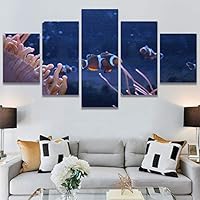SIGNWIN 5 Panel Canvas Wall Art Group Jellyfish Marine Life Multicolor Photography Realism Tropical Ultra Whimsical for Home Decorations Ready to Hang - 60