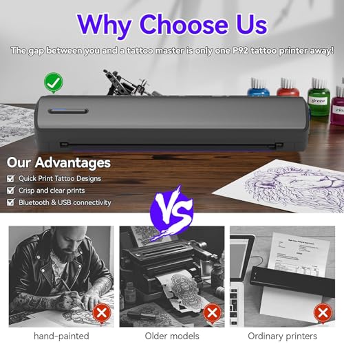 Impressora portátil sem fio, Bluetooth, impressora térmica, sem tinta, estêncil de tatuagem, suporte