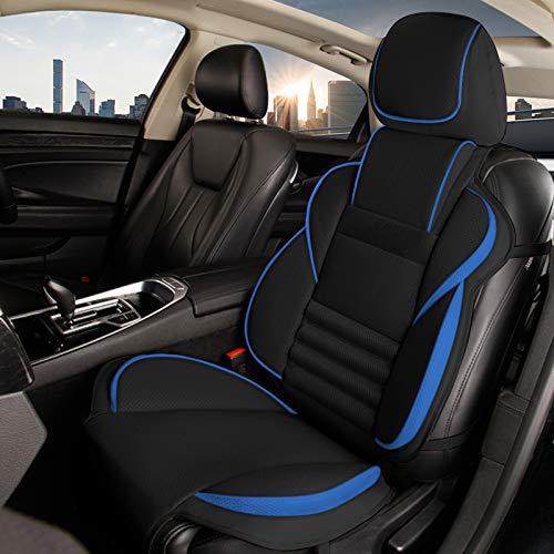 シートカバー 汎用 前席 レザー 車 防水 防汚 カーシートカバー シートエプロン クッション 軽自動車 普通車 運転席 助手席 座席 フリーサイズ 兼用 前後席1セット(jp11-bk(bl)st)