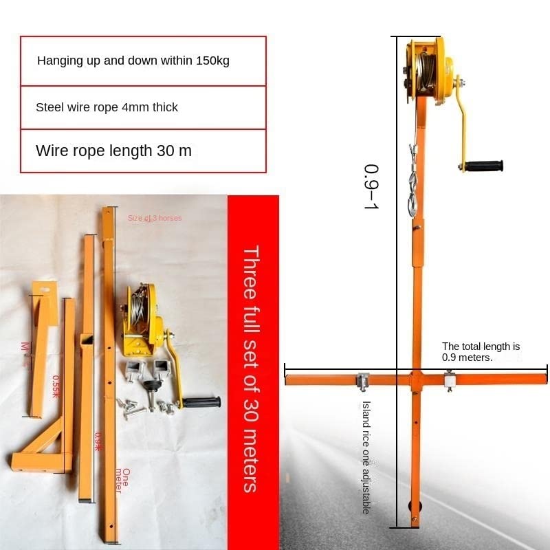 icVantA Portable Winch Hoist for Air Conditioner Installation, Specialized Winch for Mounting and Disassembling Outdoor Units (Color : 1200lb Winch 10m) (3ph Brackets+Winch 30m)