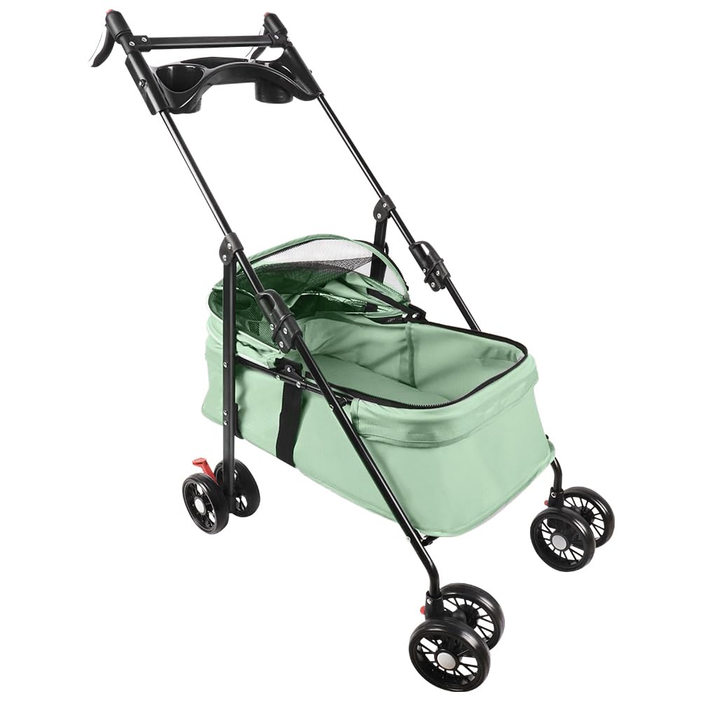 Buggy plegable para mascotas 3 en 1 - Capacidad de carga hasta 20 kg - de acero y EVA - con bolsa de transporte desmontable - Buggy carrito para animales pequeños hasta 20 kg - 50 x 70 x 95 cm (Verde
