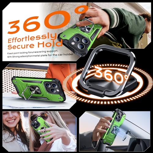 Image of Anqrp Heavy Duty Case for iPhone 13 Pro Case with Enhanced Ring Holder Grip Stand, Military Grade Shockproof Rugged Drop Protective Silicone Hard Slim iPhone 13 Pro Phone Case Cover,Spring Grass