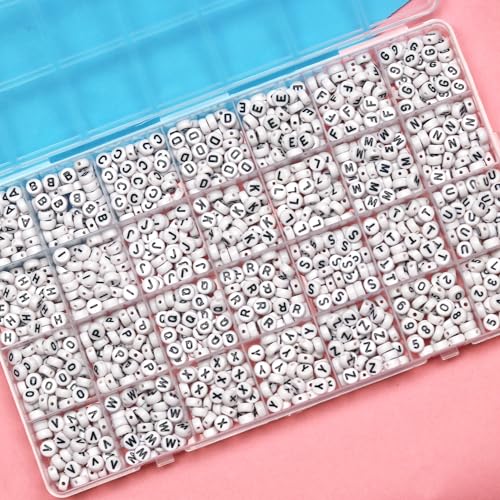 Image of Melius 1450Pcs Acrylic Letter and Number Beads, 4x7mm Alphabetical Flat Round Alphabet Beads in 28 Grid Box for Bracelets, DIY Crafts (Pack of 2)