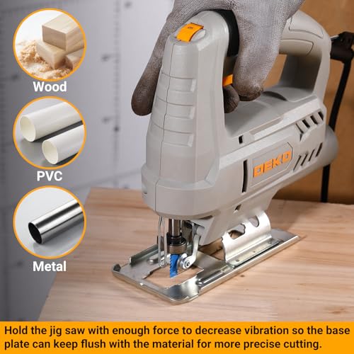 Electric Jigsaw Tool: DEKOPRO 400W Power Jig Saws Jigsaws Wood Cutter Machine, 6 Variable Speed 0-3000 SPM, ±45°Bevel Cutting Cut Blades, with 8 PCS Sawblades for Wood, Metal, Plastic 3 Electric Jigsaw Tool: DEKOPRO 400W Power Jig Saws Jigsaws Wood Cutter Machine, 6 Variable Speed 0-3000 SPM, ±45°Bevel Cutting Cut Blades, with 8 PCS Sawblades for Wood, Metal, Plastic - Image 3