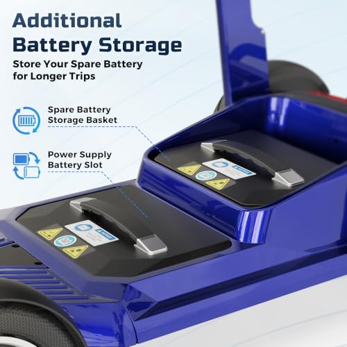 Image of Lightweight Mobility Scooter for Seniors & Adults - Airline & Cruise Approved, 45lb Portable Motorized Scooters with Dual Battery for 24.8 Miles Range, Pneumatic Tires, 330lb Capacity, Blue