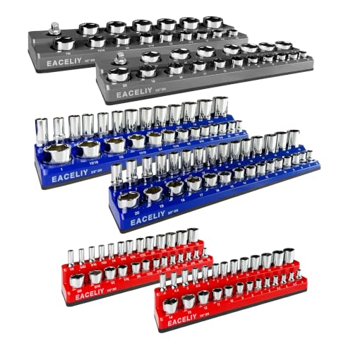 Image of EACELIY Magnetic Socket Organizer Set SAE & Metric Deep & Shallow Socket Holder Kit, Socket Trays (sockets not included) (6PCS 3 COLOR))