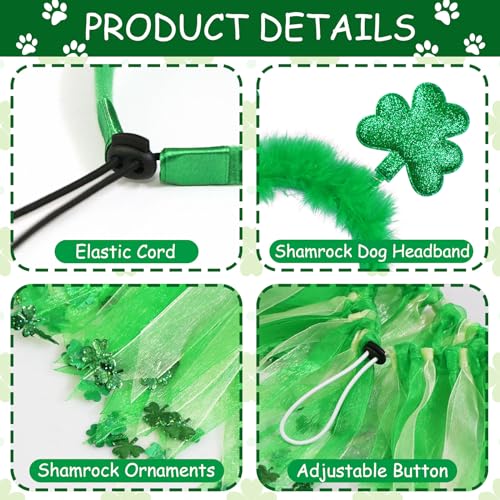 Dog-St-Patricks-Day-Outfit-St-Patricks-Day-Dog-Costume-Clothes-Green-Glitter-Shamrock-Dog-Headband-Dog-Collar-with-Shamrock-Ribbons-Holiday-Costumes-for-Small-Medium-Large-Dogs GOYOSWA Dog St. Patrick's Day Outfit, St Patricks Day Dog Costume Clothes Green Glitter Shamrock Dog Headband Dog Collar with Shamrock Ribbons Holiday Costumes for Small Medium Large Dogs - Image 6