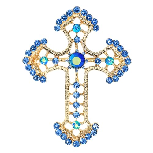 Image of Gyn&Joy Sparkle Crystal Rhinestones Holy Cross Brooch Pin Jewelry For Women Men