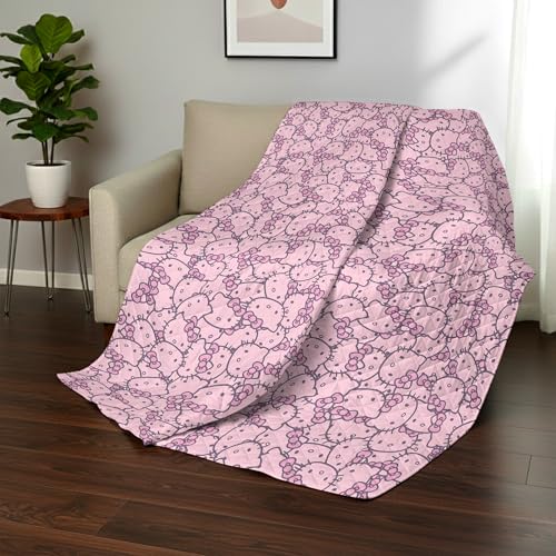 Image of Northwest Sanrio Hello Kitty Reversible Quilted Throw, Kawaii Pink Pattern, Cozy & Warm, for Anime Fans, Game Room, Chair or Couch, 60 x 80 Inches