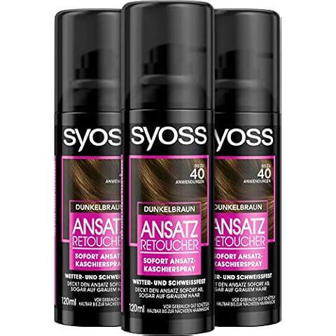 Syoss Ansatz Retoucher Kaschierspray Dunkelbraun Stufe 1 , Ansatzspray deckt helleren und grau nachwachsenden Ansatz ab Cover
