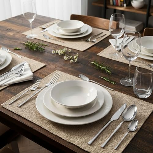 Image of 30 Pcs Silver Cutlery Set for Dining Table the Perfect Lightweight Silim Handle Tableware Including Dinner Spoon, Dinner Fork, Dinner Knife, Dessert Spoon & Dessert Fork