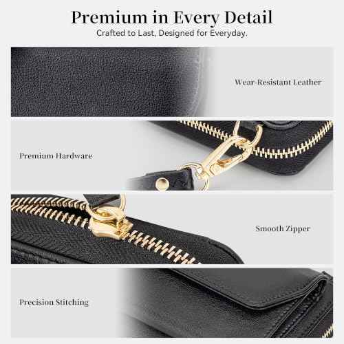 Image of nuoku RFID Blocking Wristlet Wallet for Women, Zip-Around Crossbody Clutch with 2 Removable Straps