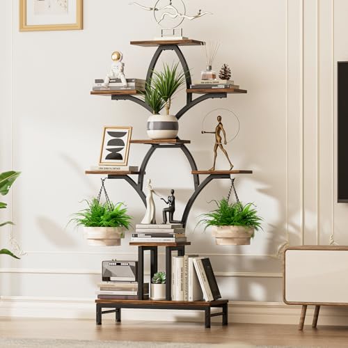 Image of Plant Stand Indoor with 4 Grow Lights - 63 inch Tall Plant Shelf- 8 Tiered Corner Plant Flower Stands Display Shelves for Home, Patio (Brown)