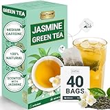 LeafLea 40 Jasmine Green Tea Bags, Premium Green Tea Scented with Jasmine Flowers for Gentle Support & Light Alertness, Floral Smoothness, Caffeinated, Sugar-Free, Non-GMO, Vegan, Individually Wrapped