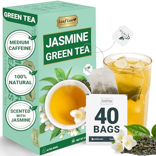 Image of LeafLea Jasmine Green Tea Bags, Naturally Jasmine-Scented, 40 Count