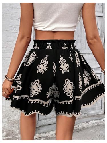 GORGLITTER Women's Graphic High Elastic Waist Wide Leg Shorts Loose Boho Vacation Shorts Black Medium - Image 2