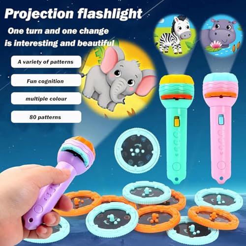 Image of LISHER 3 Slides 24Patterns Mini Projector Torch Toy Slide Flashlight Projector Torch for Kids Lamp Education Learning Night Light Before Going to Bed(Random Slides)