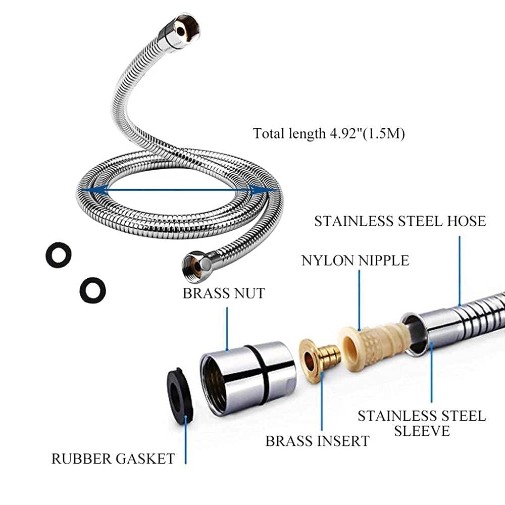 BATLAM Manguera de Ducha Gruesa de 1,5 m Tubo Blando General Cromado Tubo de Ducha a Prueba de explosiones Accesorios de baño Manguera de Agua -1,5 m (1,5 m)