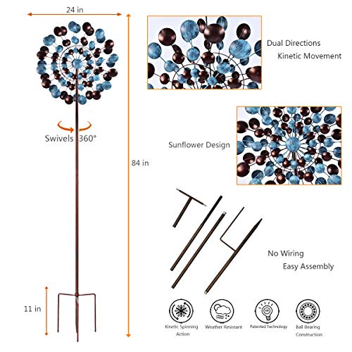 3D Kinetic Wind Spinners with Stable Stake Metal Garden Spinner with Reflective Painting Unique Lawn Ornament Wind Mill for Outdoor Yard Lawn Garden Decorations