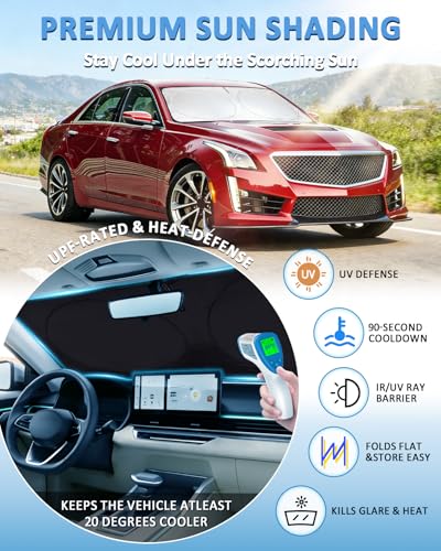 Image of Windshield Sun Shade for Cadillac CTS 2014-2019 Shade Sun Cover Foldable | Custom Fit Cts Window Sunshade Windshield Accessories Block UV Rays Keep Car Cooler