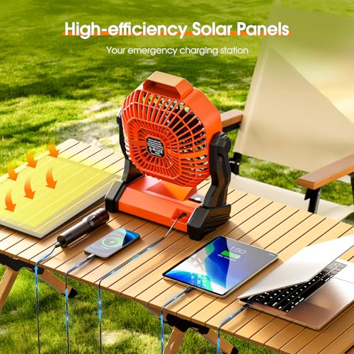 Solar Powered Camping Fan with 40H Runtime | Rechargeable Outdoor Fan & LED Lantern, 8-Inch Portable Cooling Solution - Image 5