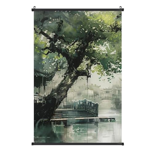 中国風の水墨画 ポスター 壁掛け 掛け画 中国風の水墨画 掛け絵 掛け軸 壁掛け 巻物 インテリア 絵画 写真 アートポスター 部屋飾りタペストリー 布ポスター 吊り掛け 壁 壁飾り多機能 壁アート玄関 壁の絵 掛絵 装飾画 60×90cm