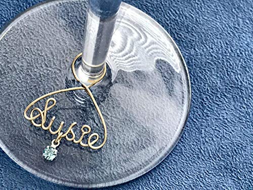 Personalized Wine Charm~Wine Glass Charm~Wire Name~23 pretty colors to choose from~Swarovski Birthstones~Handmade~Unique Gift for the Wine lover in your life