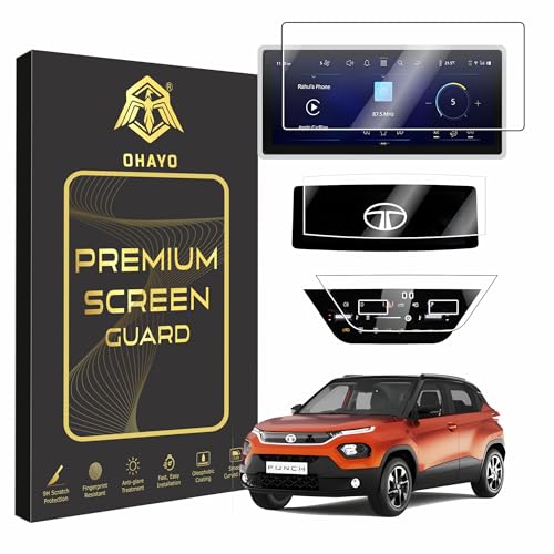 Image of OHAYO 3 Pack Screen Protector for Tata Punch 2026 (Accomplished, Accomplished+ S) 10.25 Inch Thin Bezel Infotainment Touchscreen, Steering Cluster & AC Panel | 9H Hardness, Military Strength, Scratch Resistant Film | Not Tempered Glass
