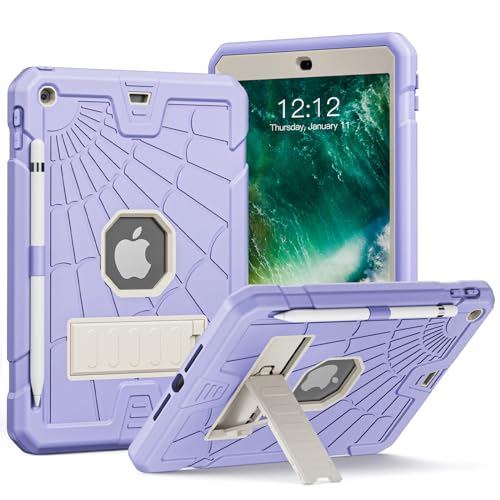 SIBEITU iPad 6th Generation Cases for Kids | iPad 5th Generation Case 9.7 inch w/Pencil Holder iPad 9.7 Case w/Stand for Boys Girls | Heavy Duty Rugged iPad Case for 6th/5th 2018/2017 Purple