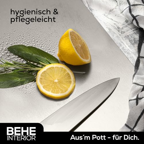 BEHE Schneidebrett Edelstahl - Made in Germany, Hygienisches Schneidebrett, cutting board, Rutschfest für die Küche, Lebensmittelecht, Antibakteriell & BPA Frei (1er Set 300x210 mit Griff)
