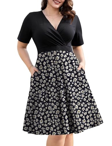 Image of Ahlaray Women Plus Size Dresses Faux Wrap Cocktail Dresses Knee Length with Pockets, 555, XL