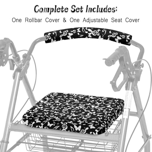 Image of Music Butterfly Rollator Walker Seat and Backrest Covers for Seniors Women Universal Walkers Seat Covers