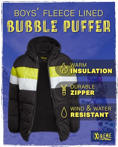 Image of iXtreme Boys Puffer Jacket - Wind & Water Resistant Soft Fleece Lined Warm Winter Jacket for Boys with Winter Hat