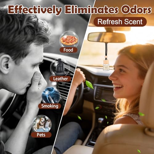 Image of Car Air Freshener & Refill Set, 4-Scent Hanging Air Freshener Diffuser | Each(8ml +20ml Refills), Natural Essential Oil Diffuser With Refill Bottles, Reusable Car Fragrance Decor Accessories(8 Pack)