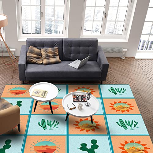 Summer Area Rug For Bedroom Living Room- Solar Cactus Desert Camel Color Block Contemporary Floor Carpet Comfy Runner Rug Nursery Playmats Home Decor Mat, #TOP3