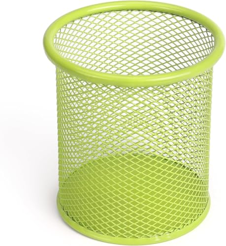 Image of Metal Mesh Pen Stand for Office & Home Desk | Black Stationery Holder Organizer for Pens, Pencils, Markers, Makeup Brushes | Durable Round Wire Mesh Pen Stand (Pack of 1) (green)