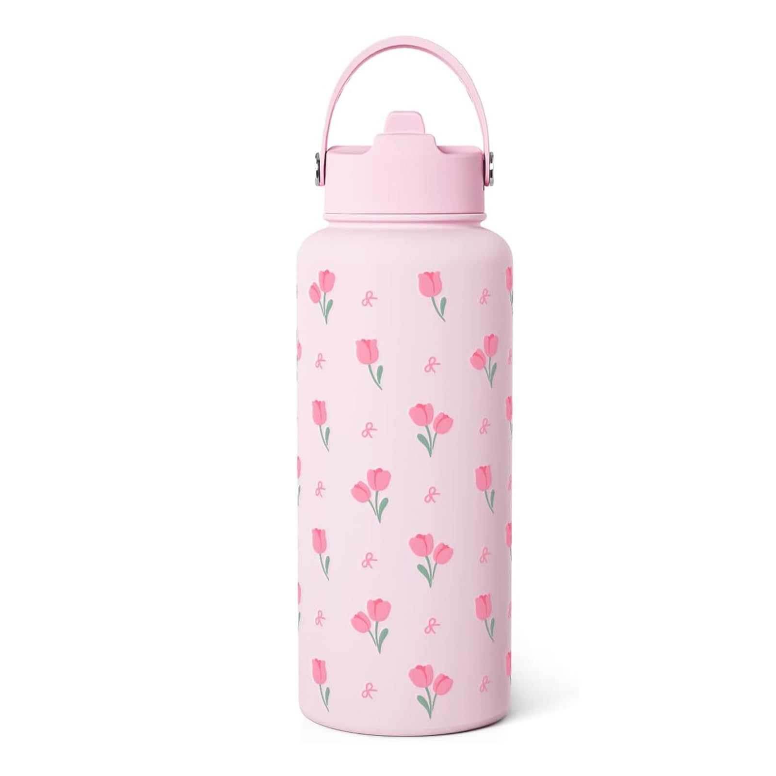 Bryxora Insulated Water Bottle 950ml with Straw Lid - 24 Hours Cold - Iced for 48 Hours - Leakproof - BPA Free - Easy to Carry - Vacuum Insulated Double Walled Stainless Steel Flask (Floral)