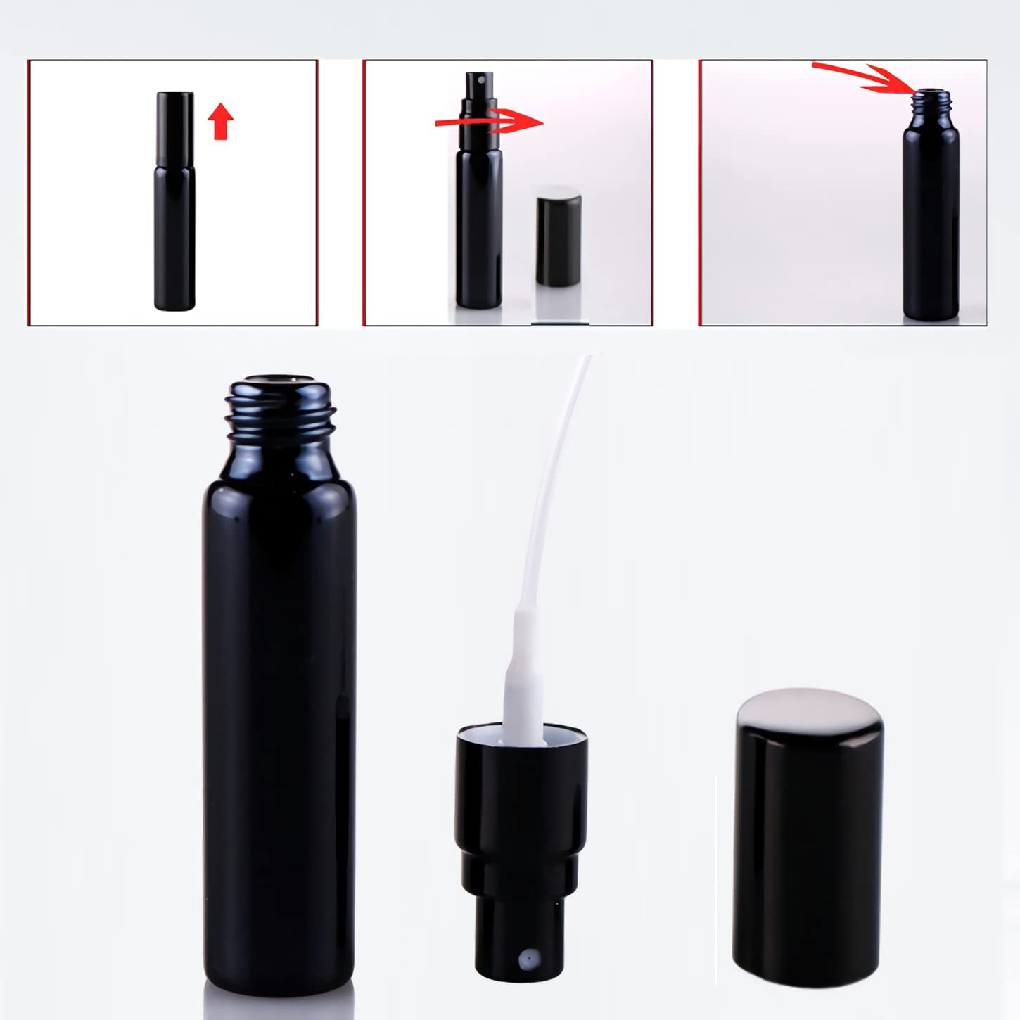 48 Pezzi 10ml Nero Vetro flacone pray Perfume Porta Profumo in Vetro Piccolo Flacone Spray per Nebbia Portatile, Cosmetica, Viaggio, Bottiglia di Profumo