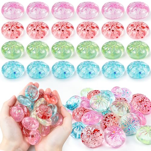 Image of 24pcs Mini Clear Glitter Dumpling Fidget Toys,Kawaii Stress Balls Anxiety Relief Squishy Sensory Toys for Kids Adults,Classroom,Goodie Bag Stuffers