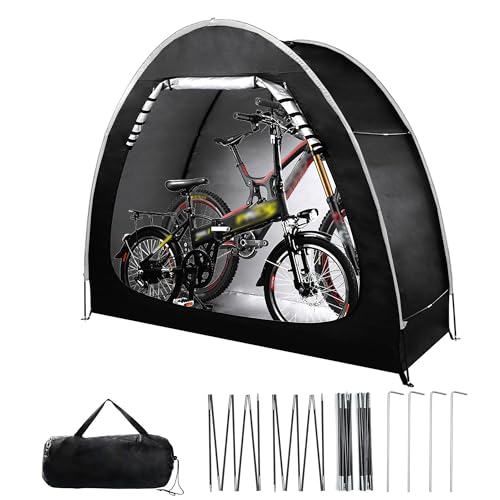 Ruyosn Fahrrad Zelt Wasserdicht [200x80x165cm] - Fahrradgarage Outdoor Aufbewahrung mit UV-Schutz, Fiberglas Gestänge & 210D Oxford Gewebe, Bis zu 2 Fahrräder,inkl. Heringe & Tragetasche, Schwarz