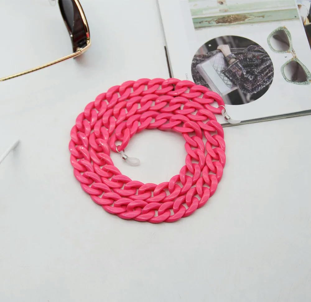 Genpicong Women's Neon Pink Acrylic Glasses Chains Holder Cord Reading Sunglasses Chain Largands Eyeglasses Hanging Neck Chain Strap Rope