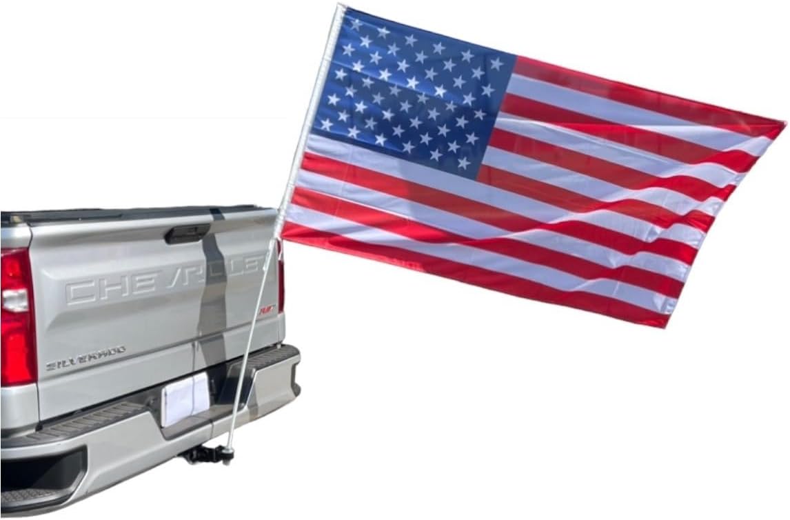 JLP Trailer Hitch Mount Whip Flag Bronco F150 F250 F350 Raptor Ranger 4x4 Flexible USA, Red